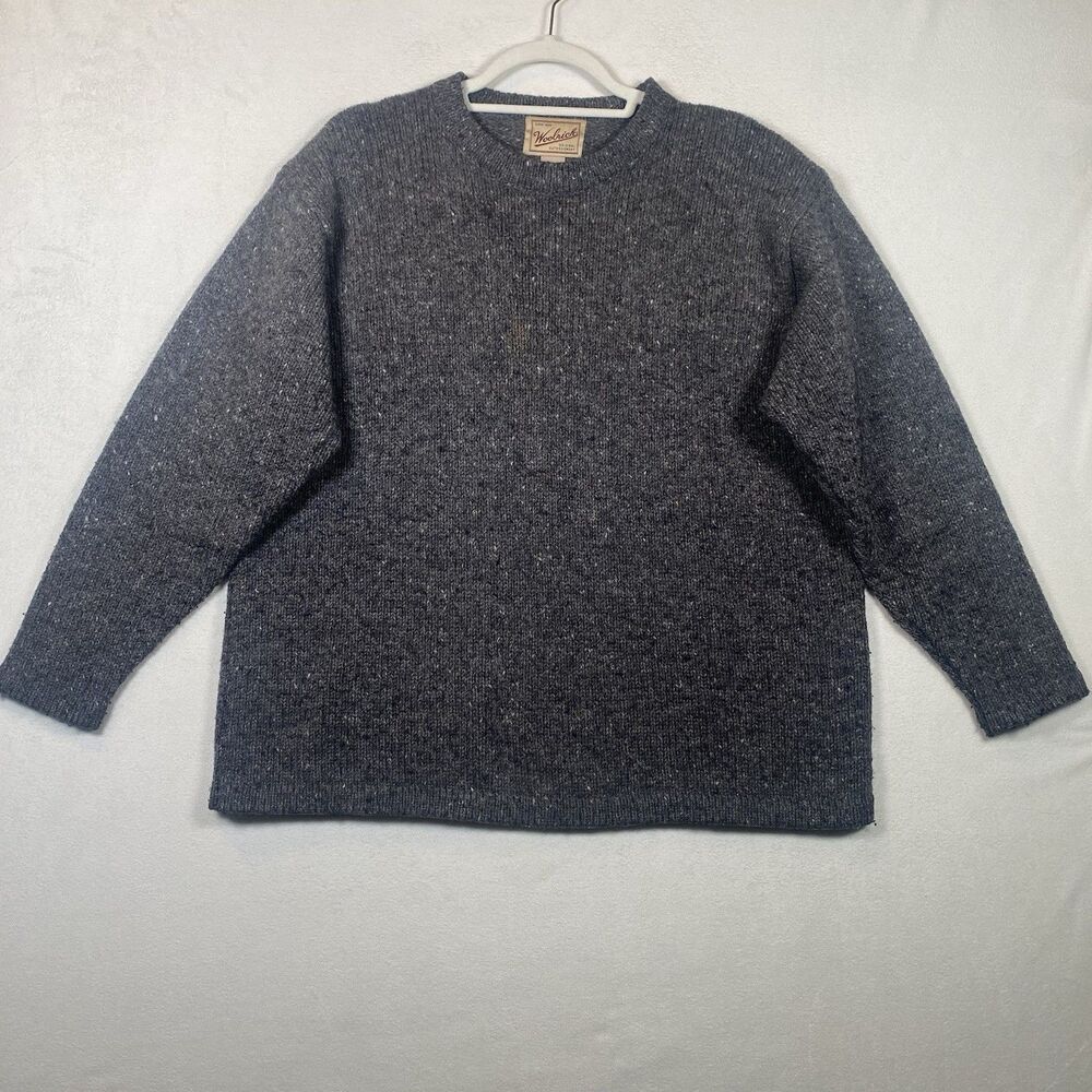 Woolrich Women's Large Wool Sweater Dark Charcoal Gray Crew Neck Speckled